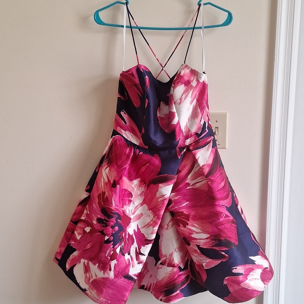 ​BCX NWT Pink Floral Navy Fit Flare Dress Sz 7 Juniors Party Prom Wedding Guest - Picture 6 of 6
